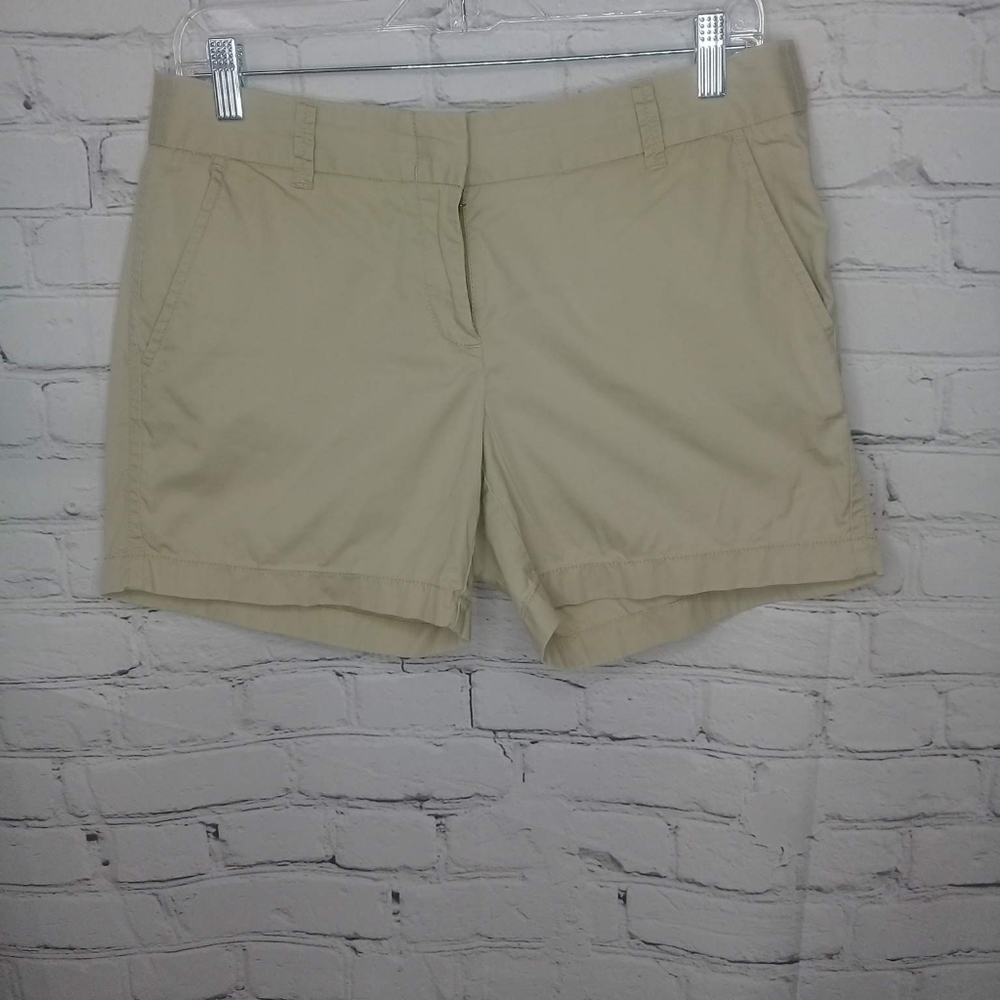J Crew Chino Broken In Tan Slant Pocket Flat Front Short 100% Cotton Sz 6